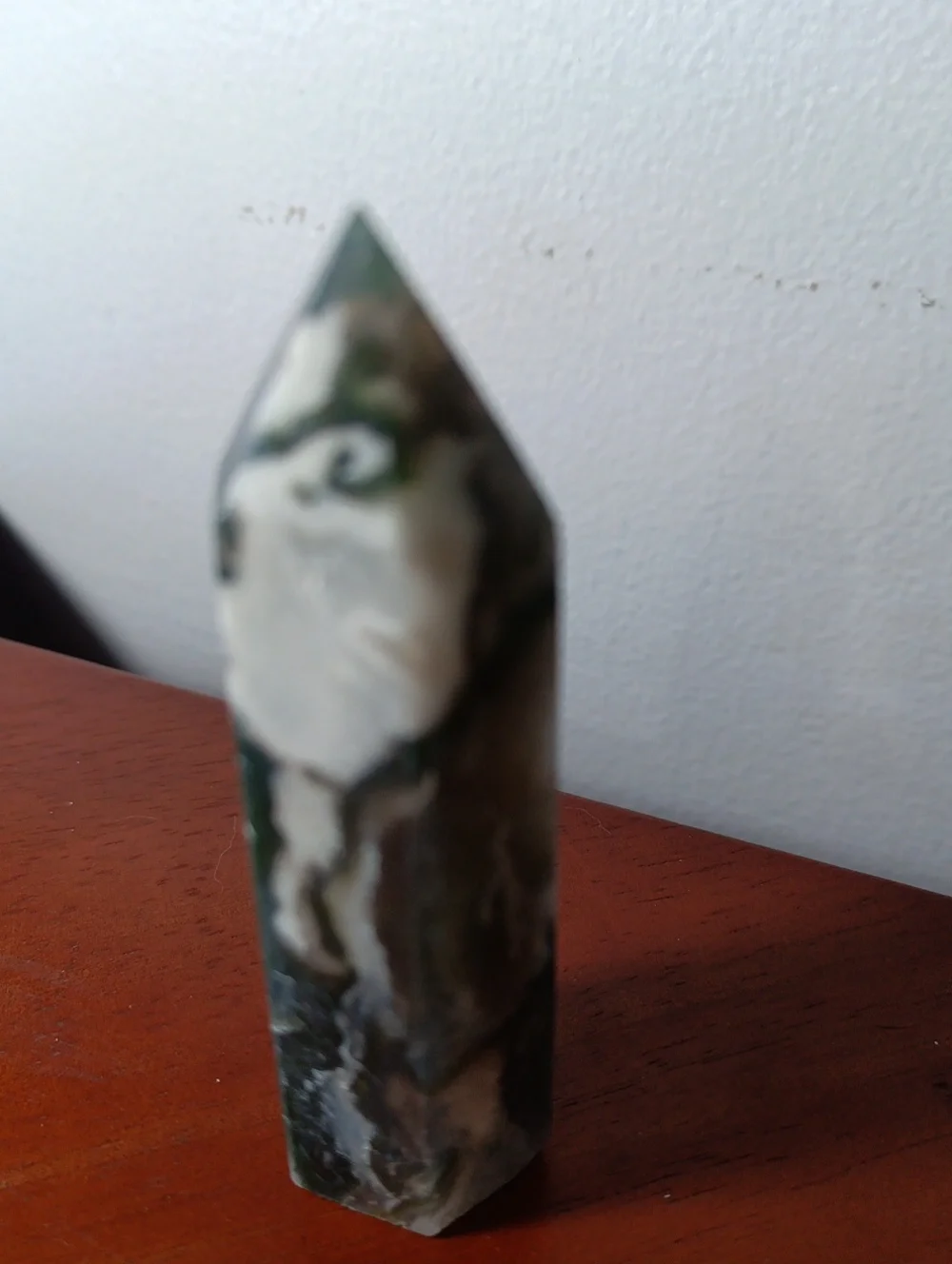 Polished Moss Agate Point Crystal Tower
